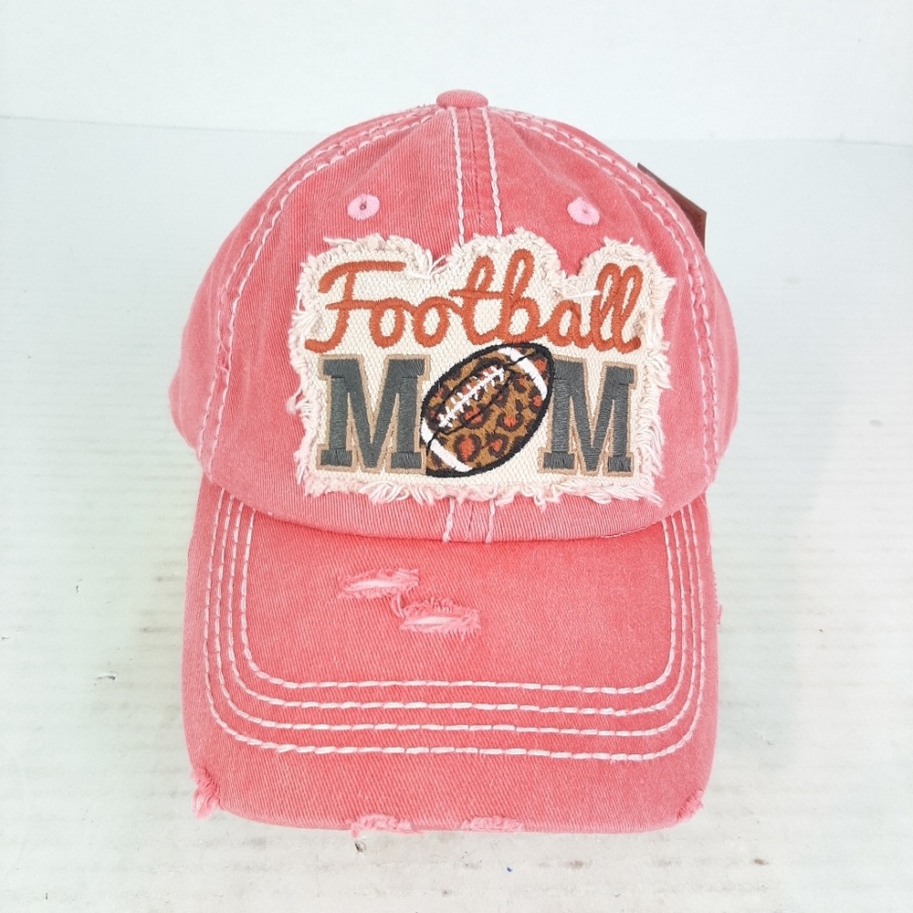 🍀🛍New Ladies Pink Football Mom Distressed Strapback Baseball Cap Hat
